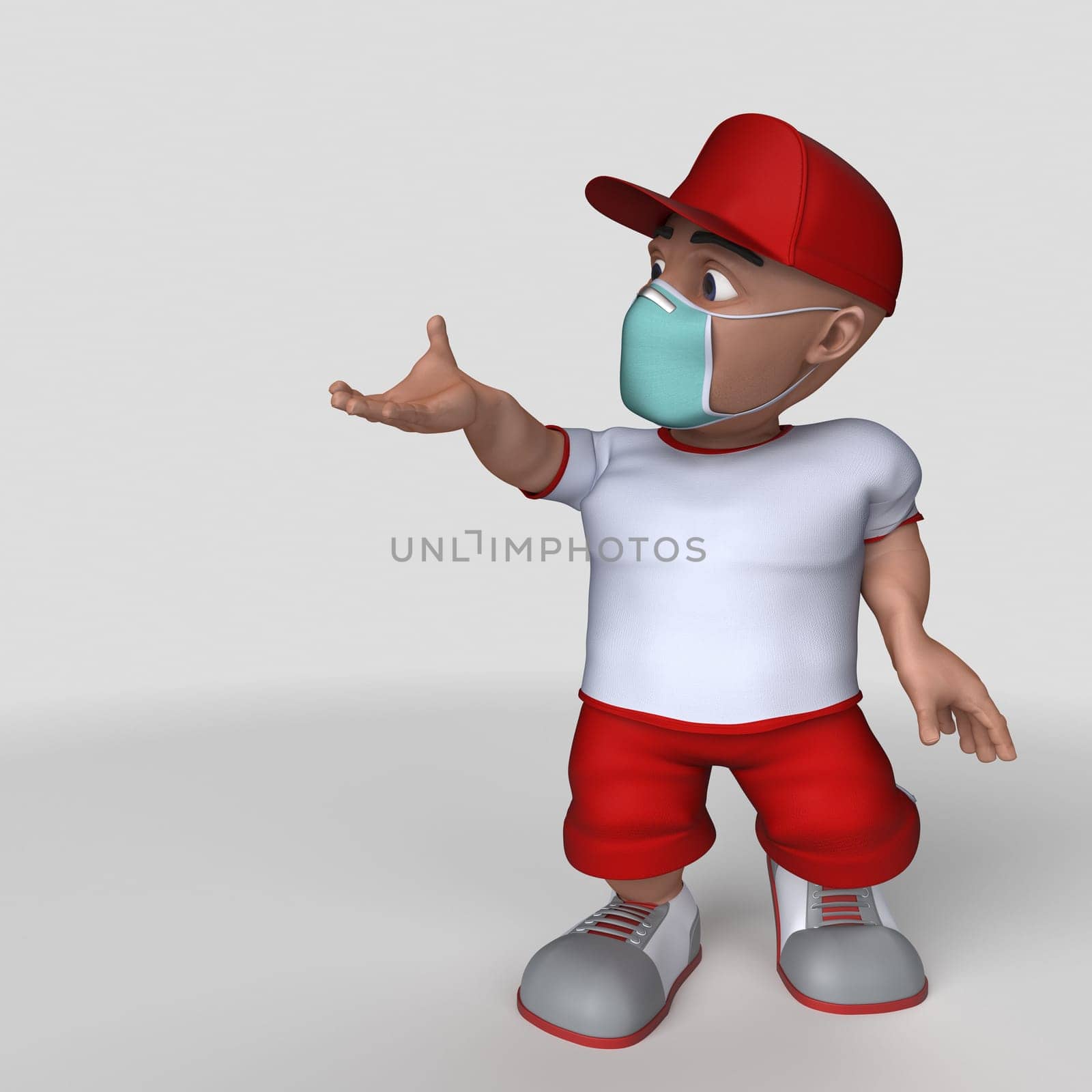 3D Render of Cartoon Sports Character in face mask