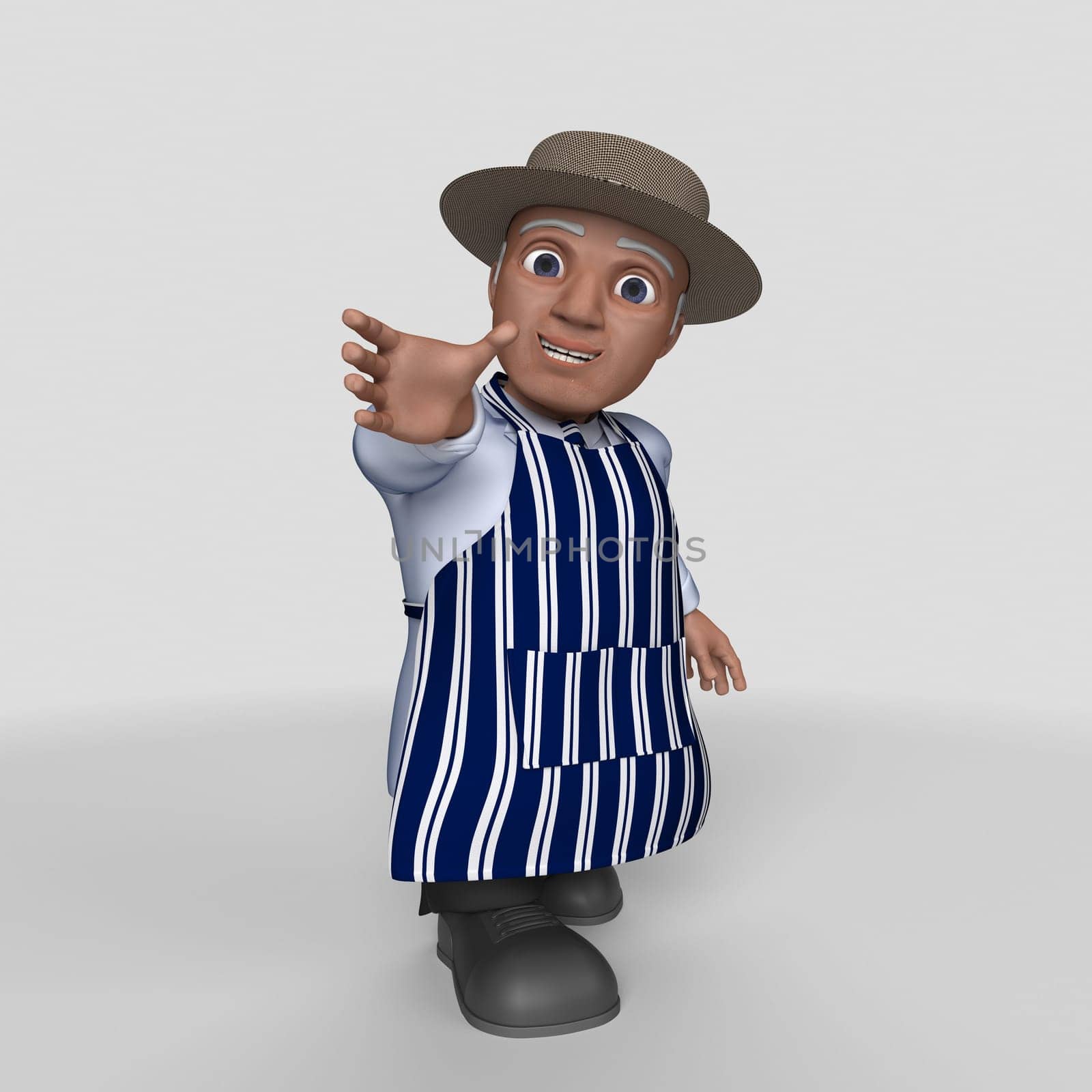 3D Render of Cartoon Butcher Character