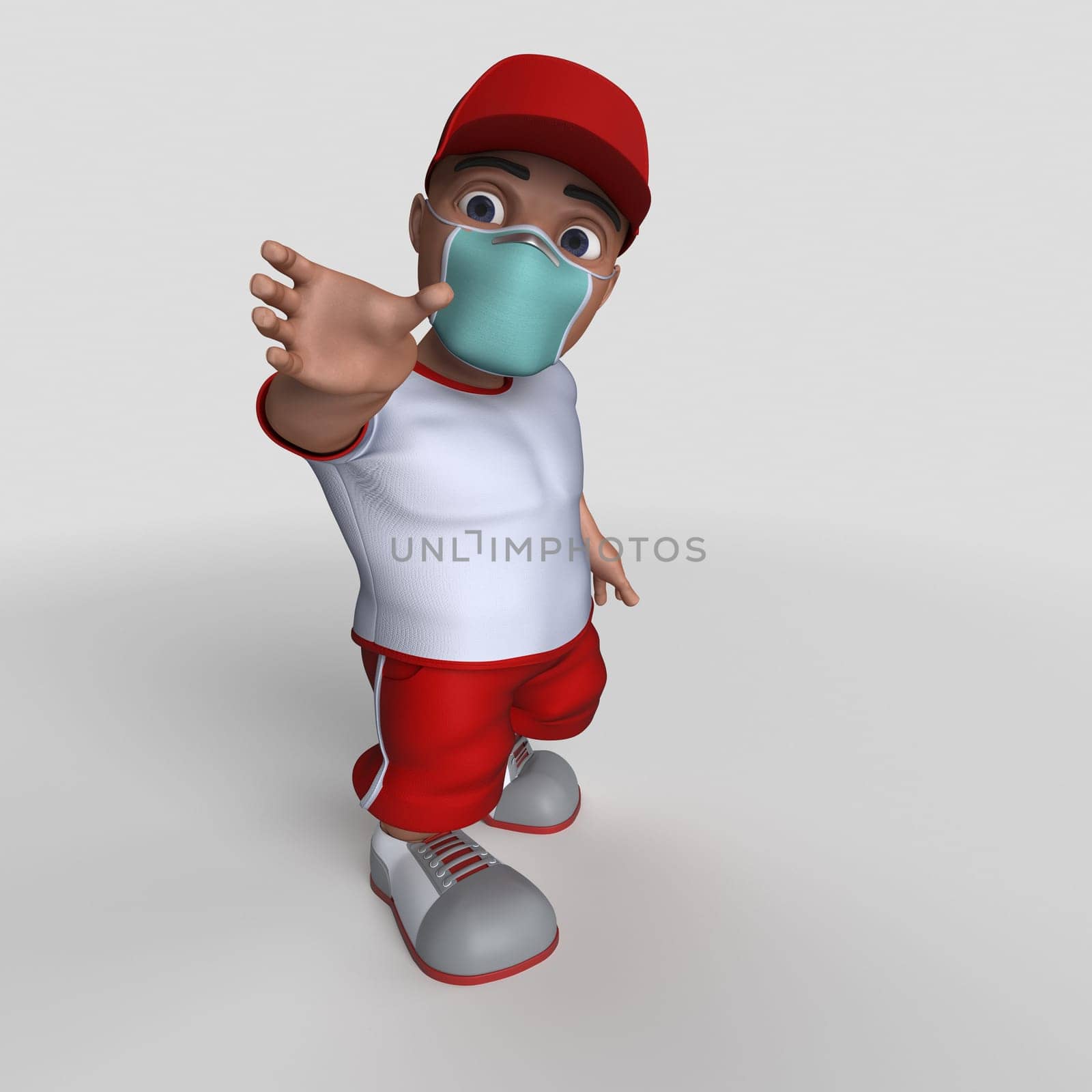 3D Render of Cartoon Sports Character in face mask