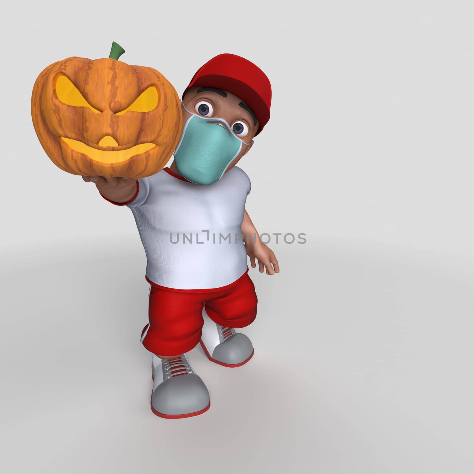 3D Render of Cartoon Sports Character in face mask