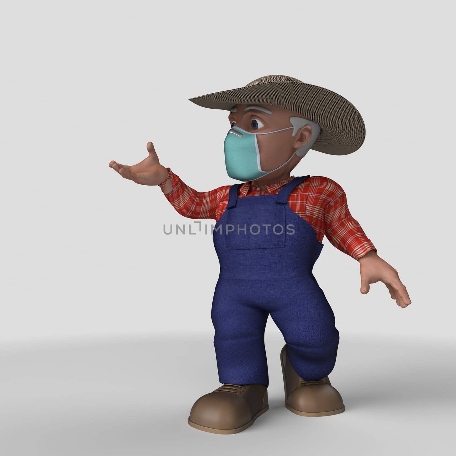 3D Render of Cartoon Farmer Character