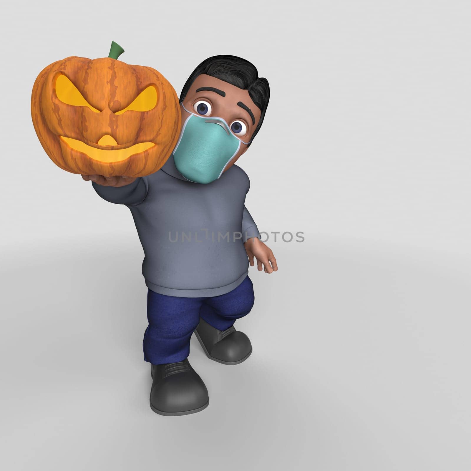 3D Render of Cartoon Casual Character in face mask