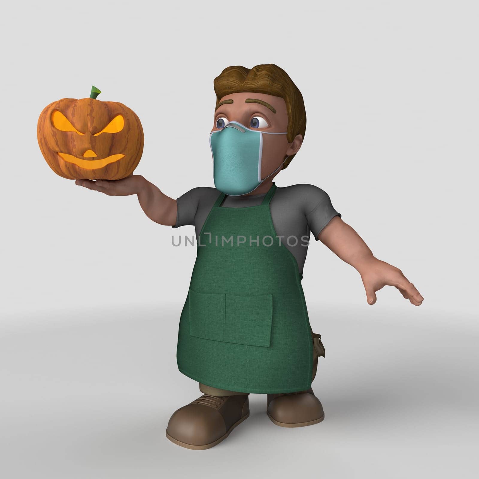 3D Render of Cartoon Shop Keeper Character
