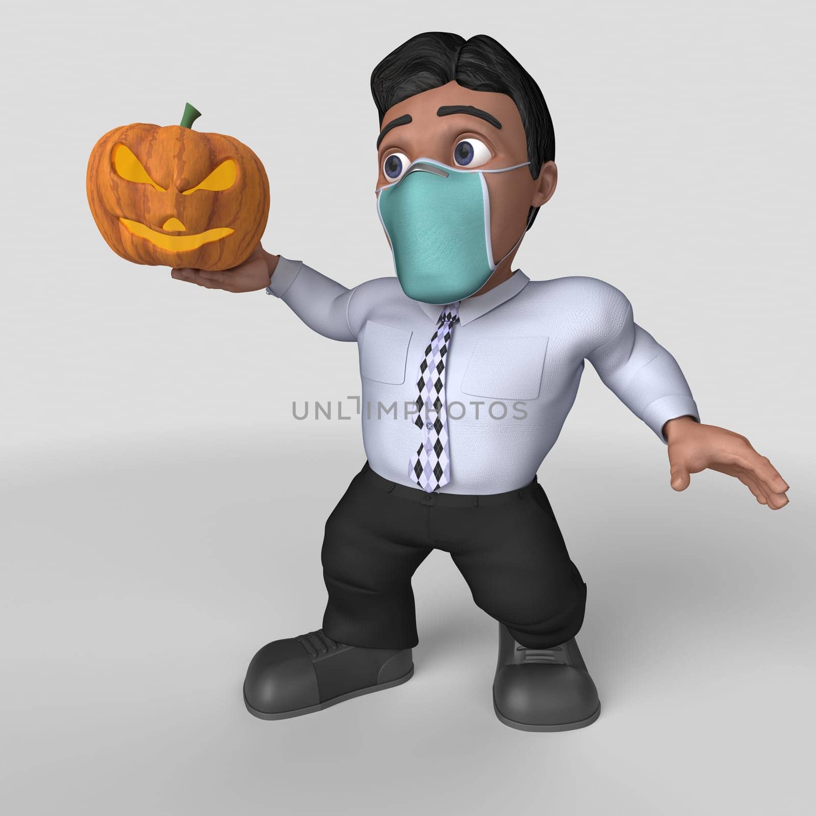 3D Render of Cartoon Business Character in face mask