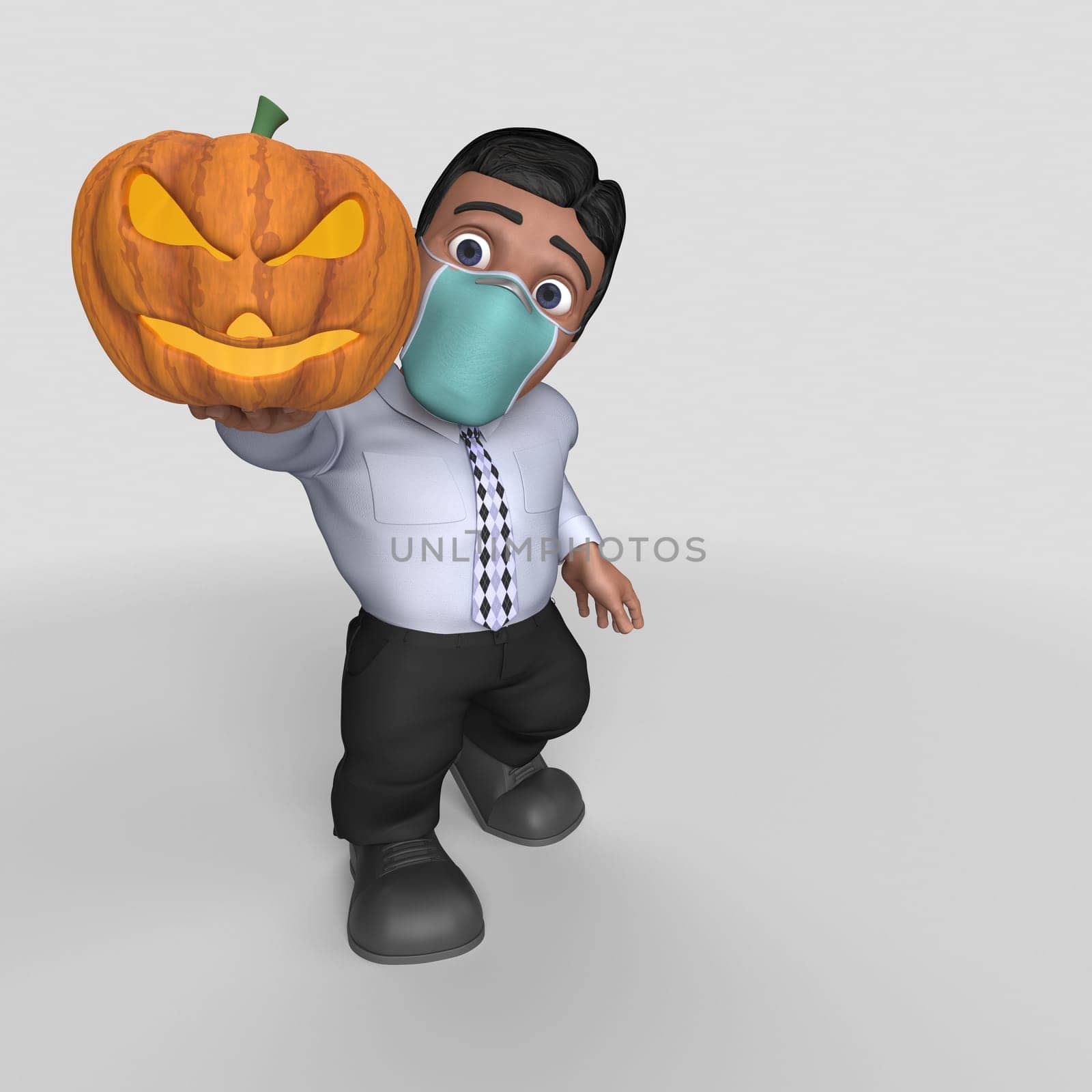 3D Render of Cartoon Business Character in face mask