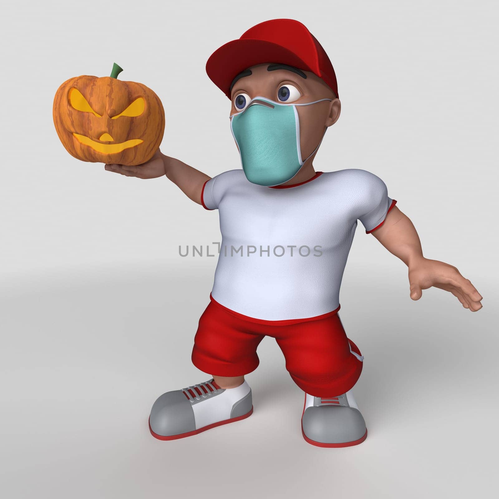 3D Render of Cartoon Sports Character in face mask