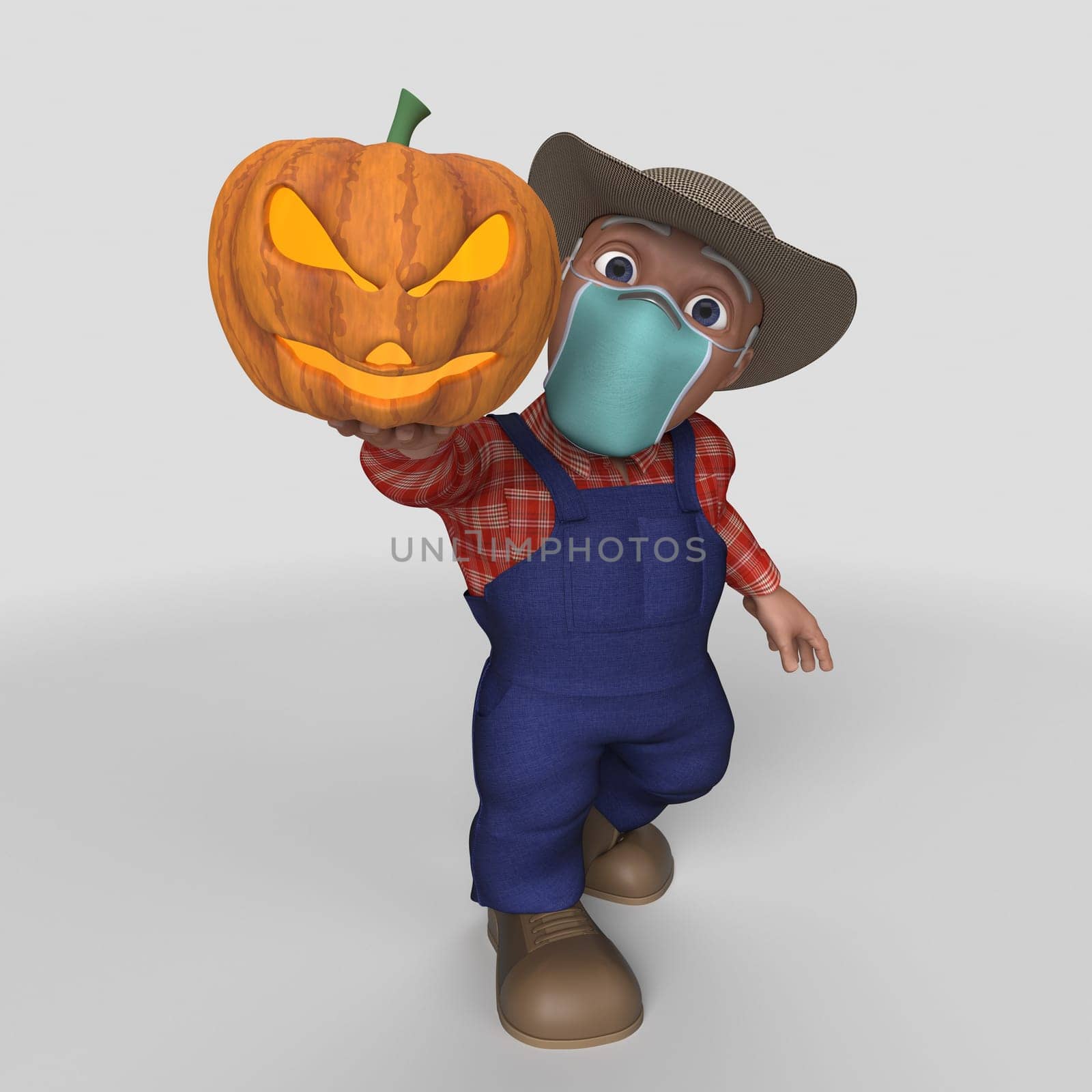 3D Render of Cartoon Farmer Character