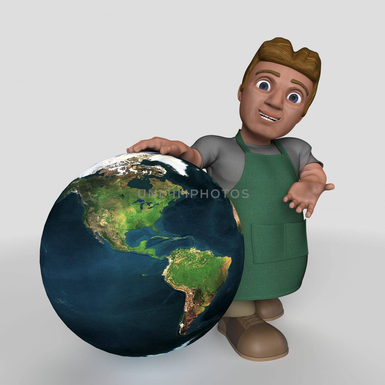 3D Render of Cartoon Shop Keeper Character