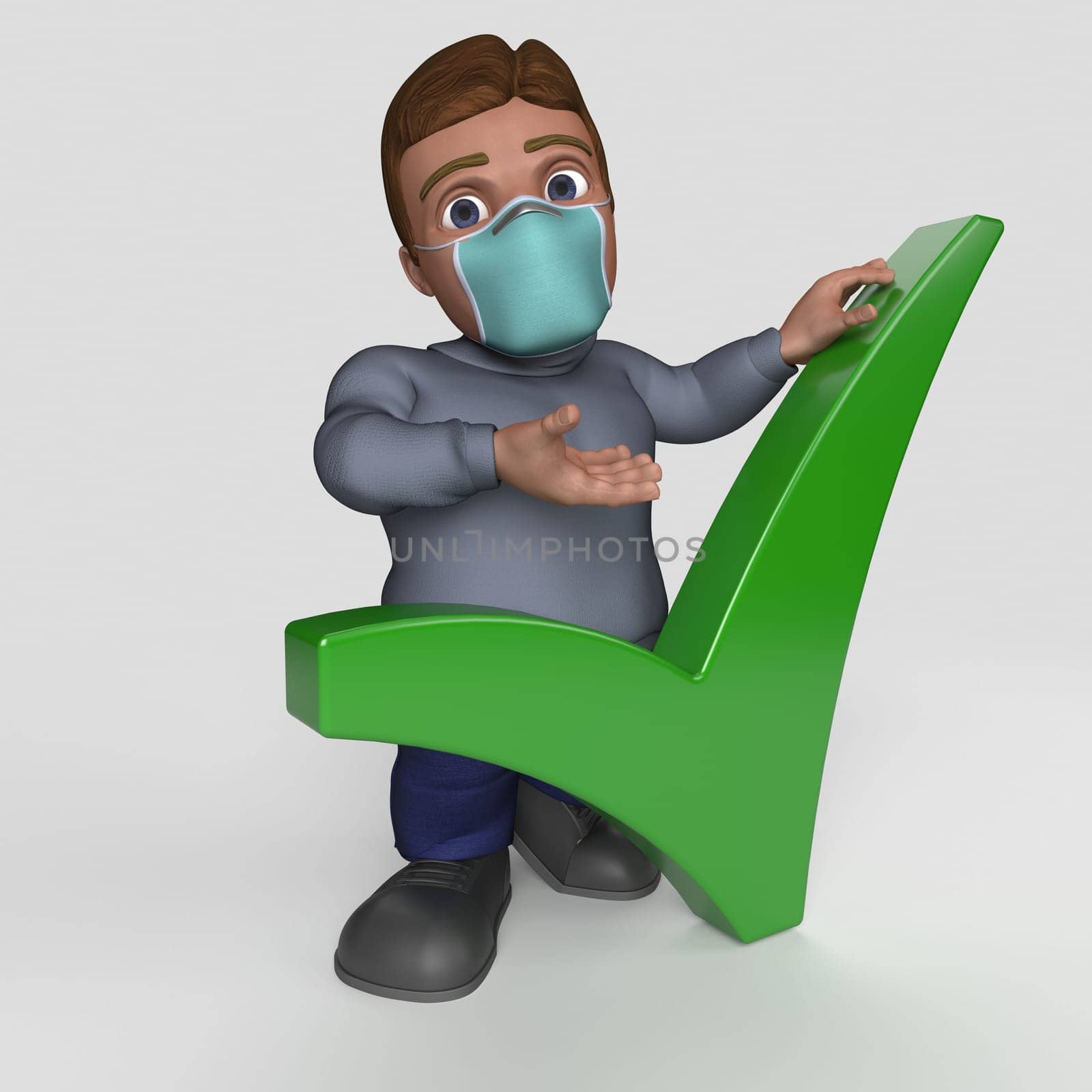 3D Render of Cartoon Casual Character in face mask