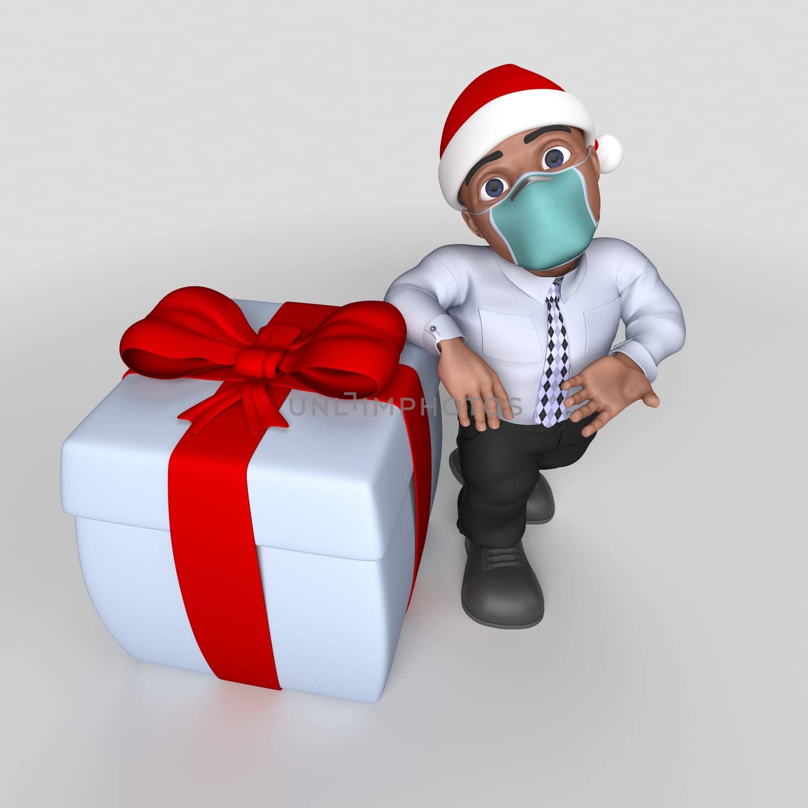 3D Render of Cartoon Business Character in face mask