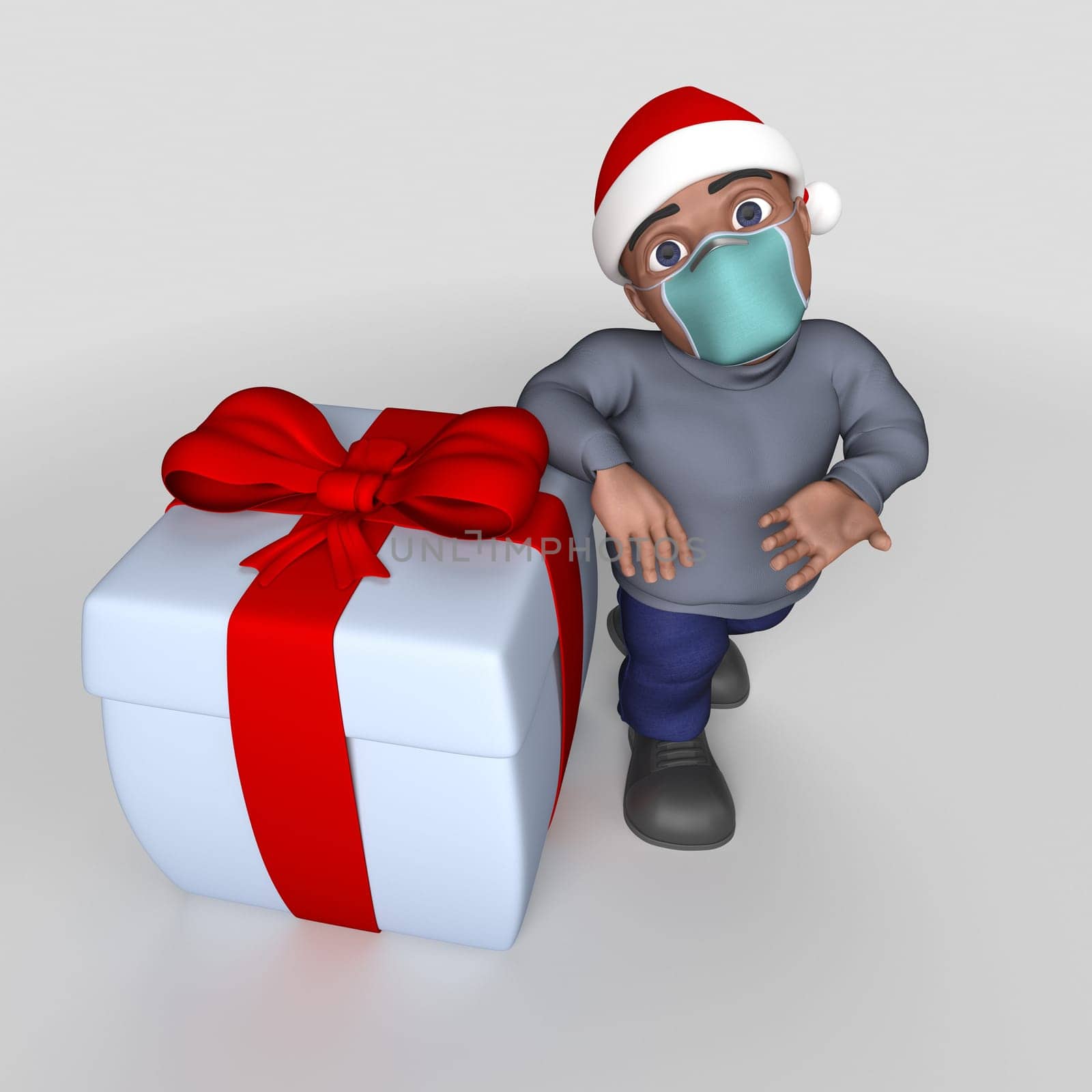 3D Render of Cartoon Casual Character in face mask