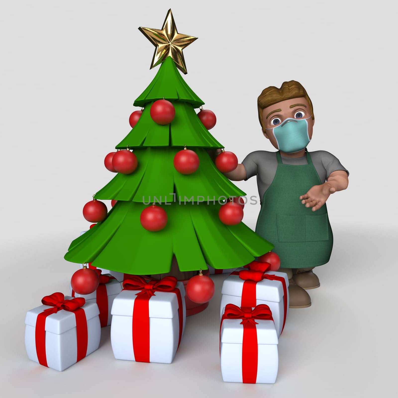 3D Render of Cartoon Shop Keeper Character