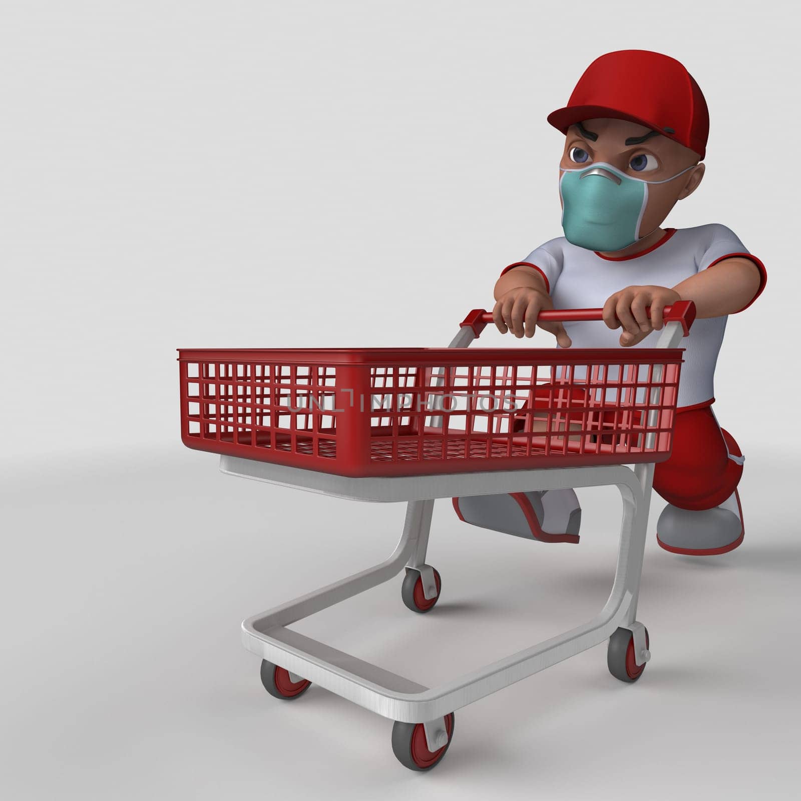 3D Render of Cartoon Sports Character in face mask