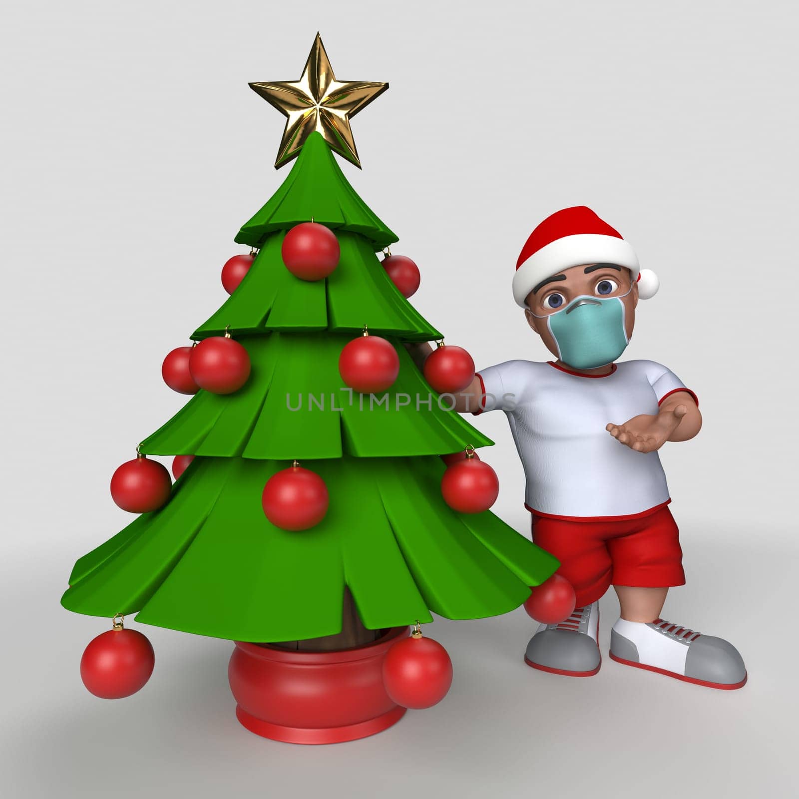 3D Render of Cartoon Sports Character in face mask