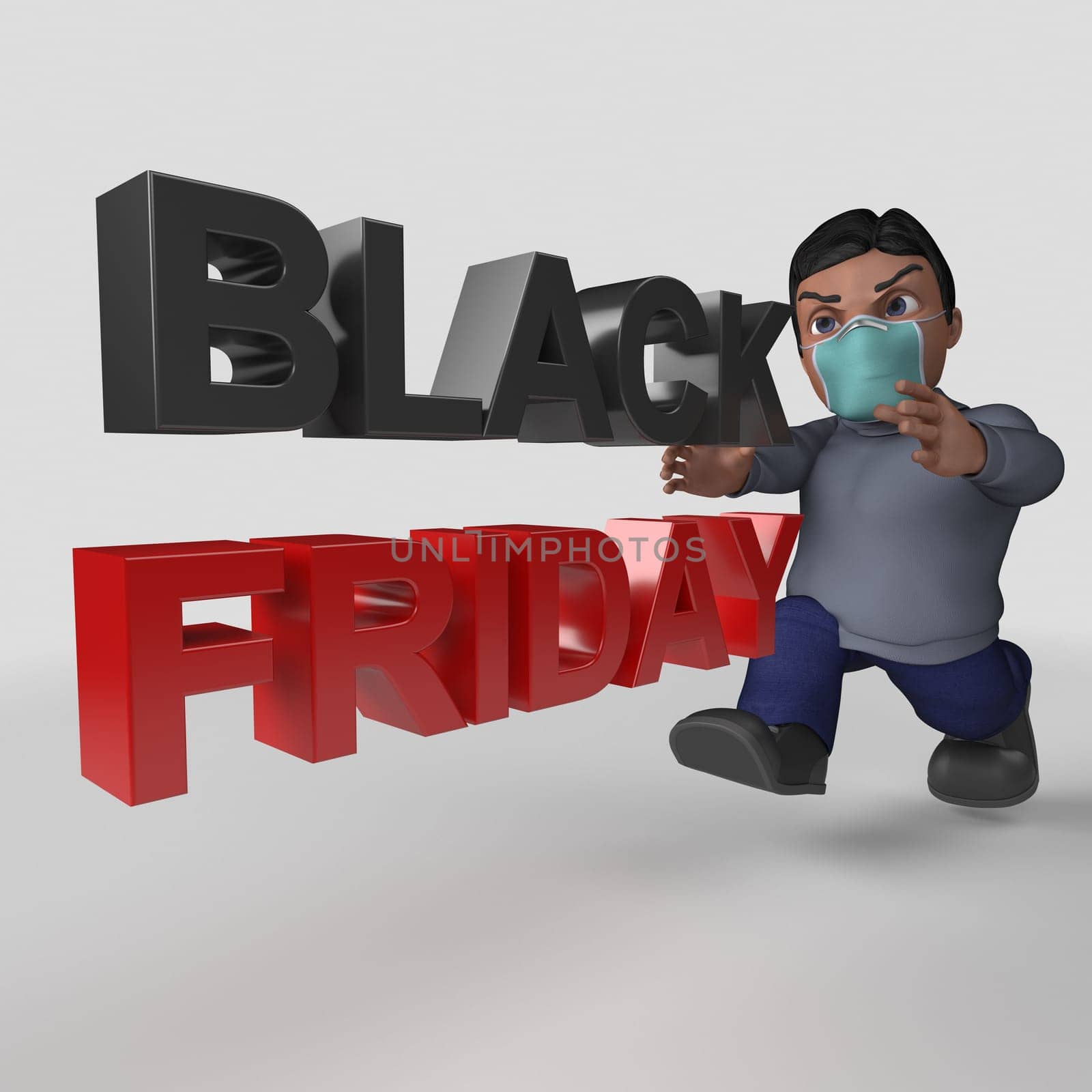 3D Render of Cartoon Casual Character in face mask
