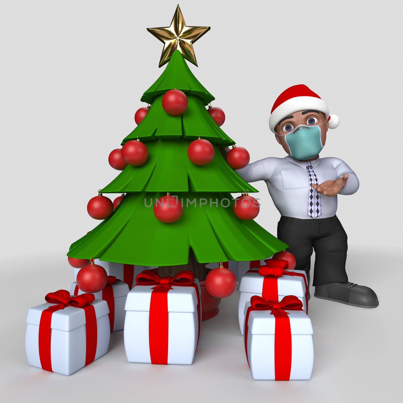 3D Render of Cartoon Business Character in face mask