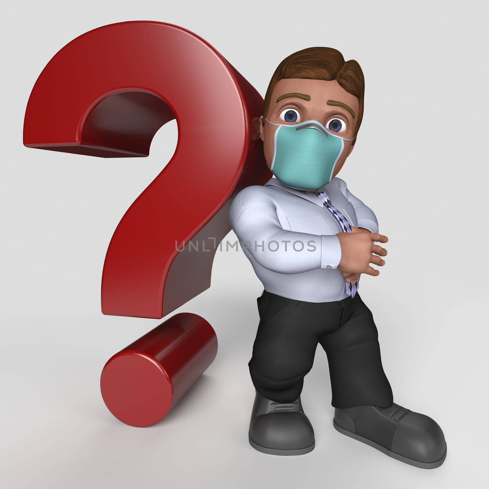 3D Render of Cartoon Business Character in face mask