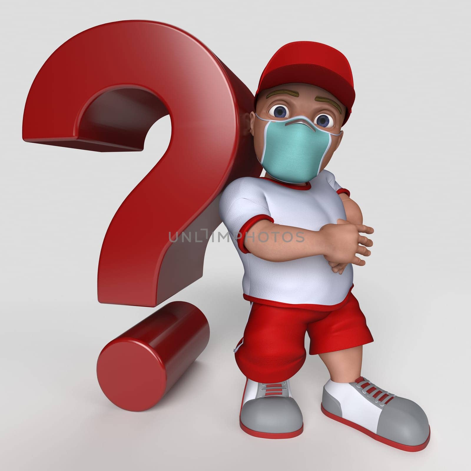 3D Render of Cartoon Sports Character in face mask