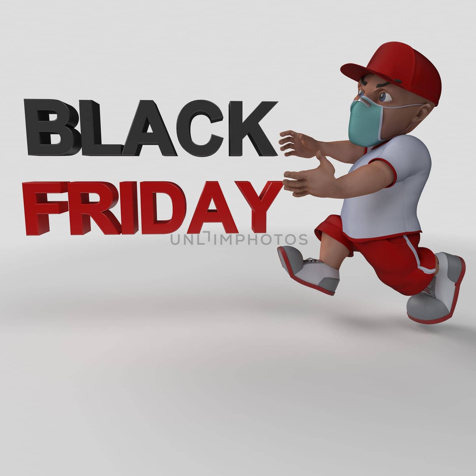 3D Render of Cartoon Sports Character in face mask