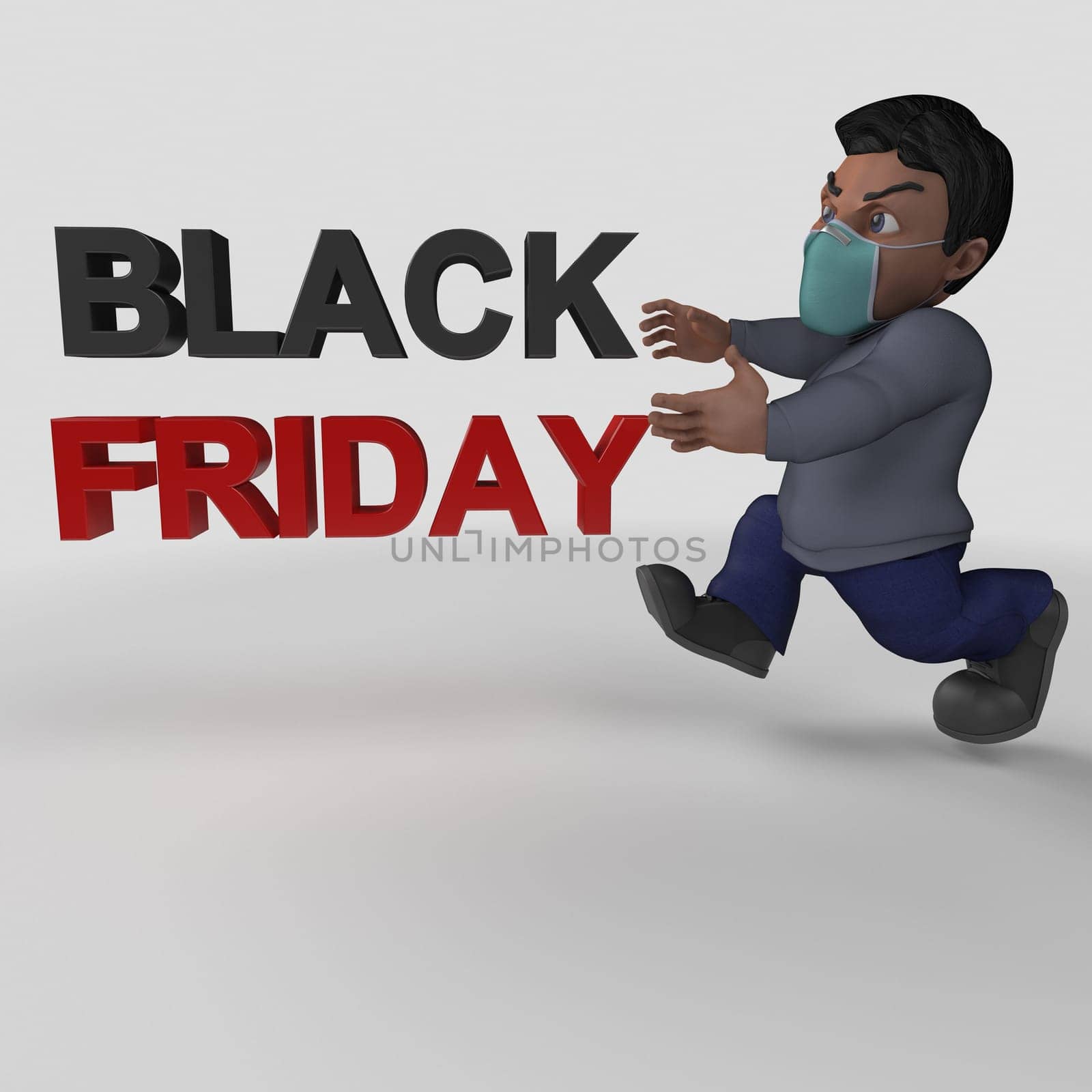 3D Render of Cartoon Casual Character in face mask