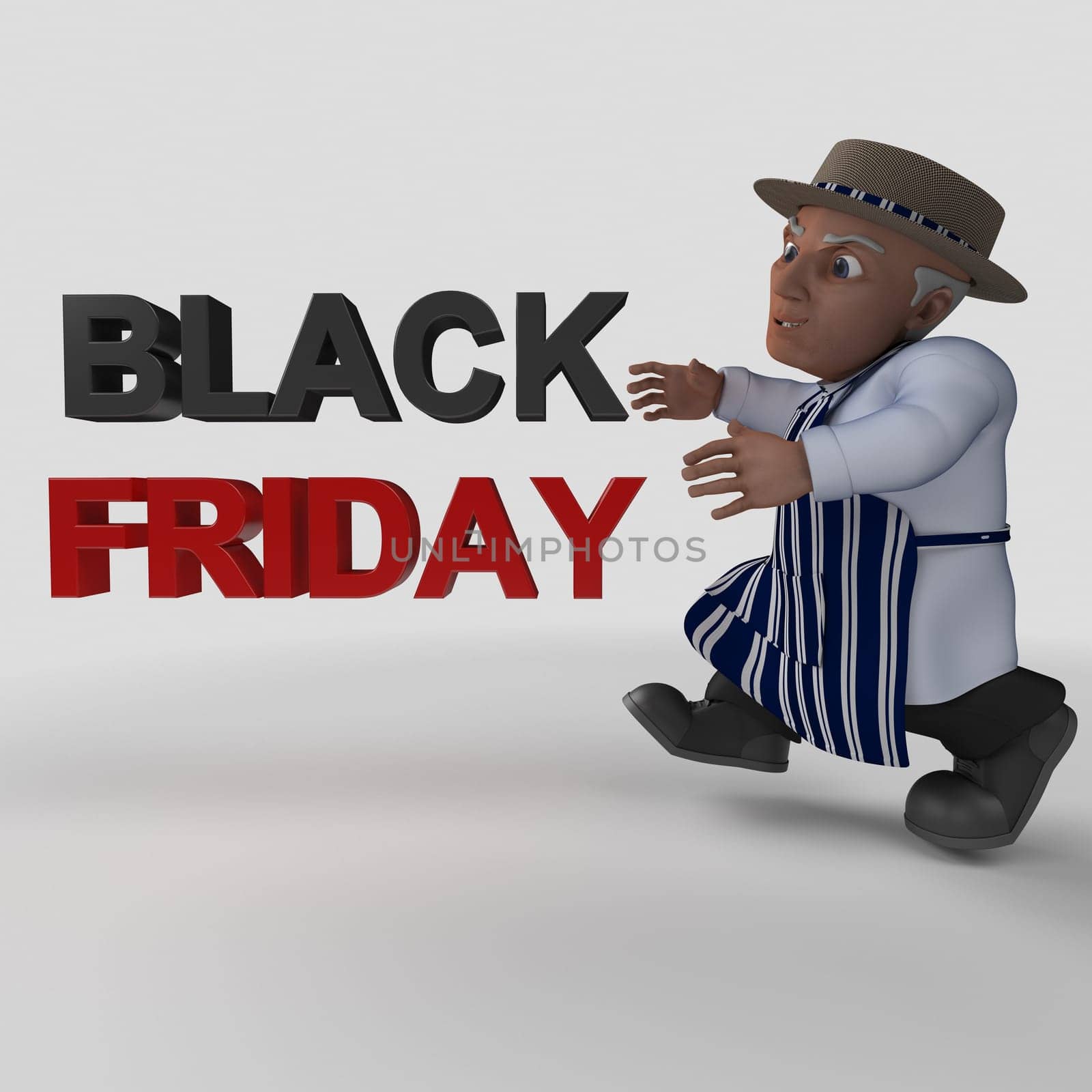3D Render of Cartoon Butcher Character