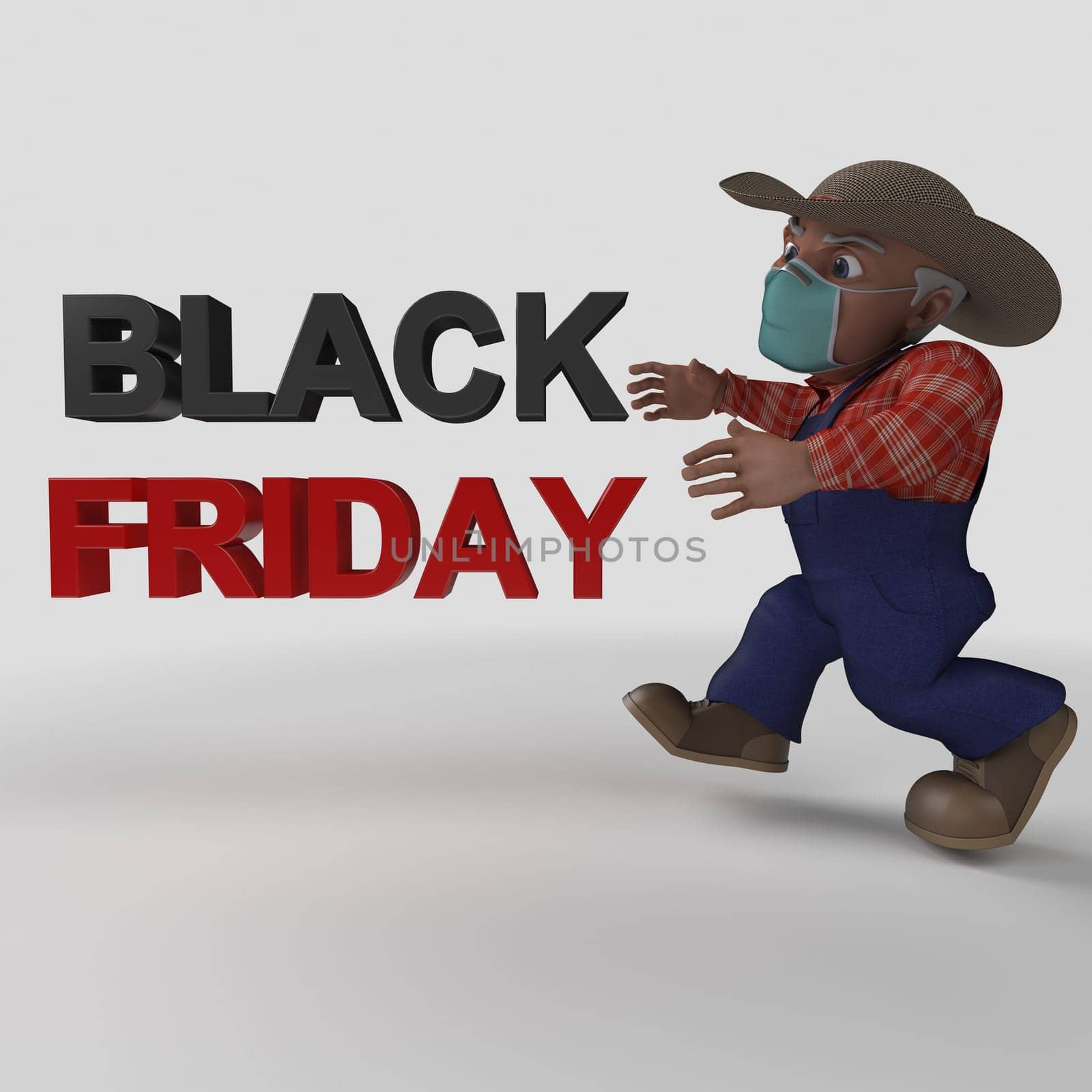 3D Render of Cartoon Farmer Character