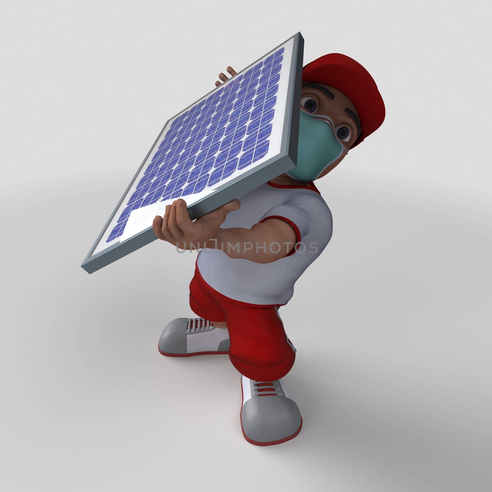 3D Render of Cartoon Sports Character in face mask