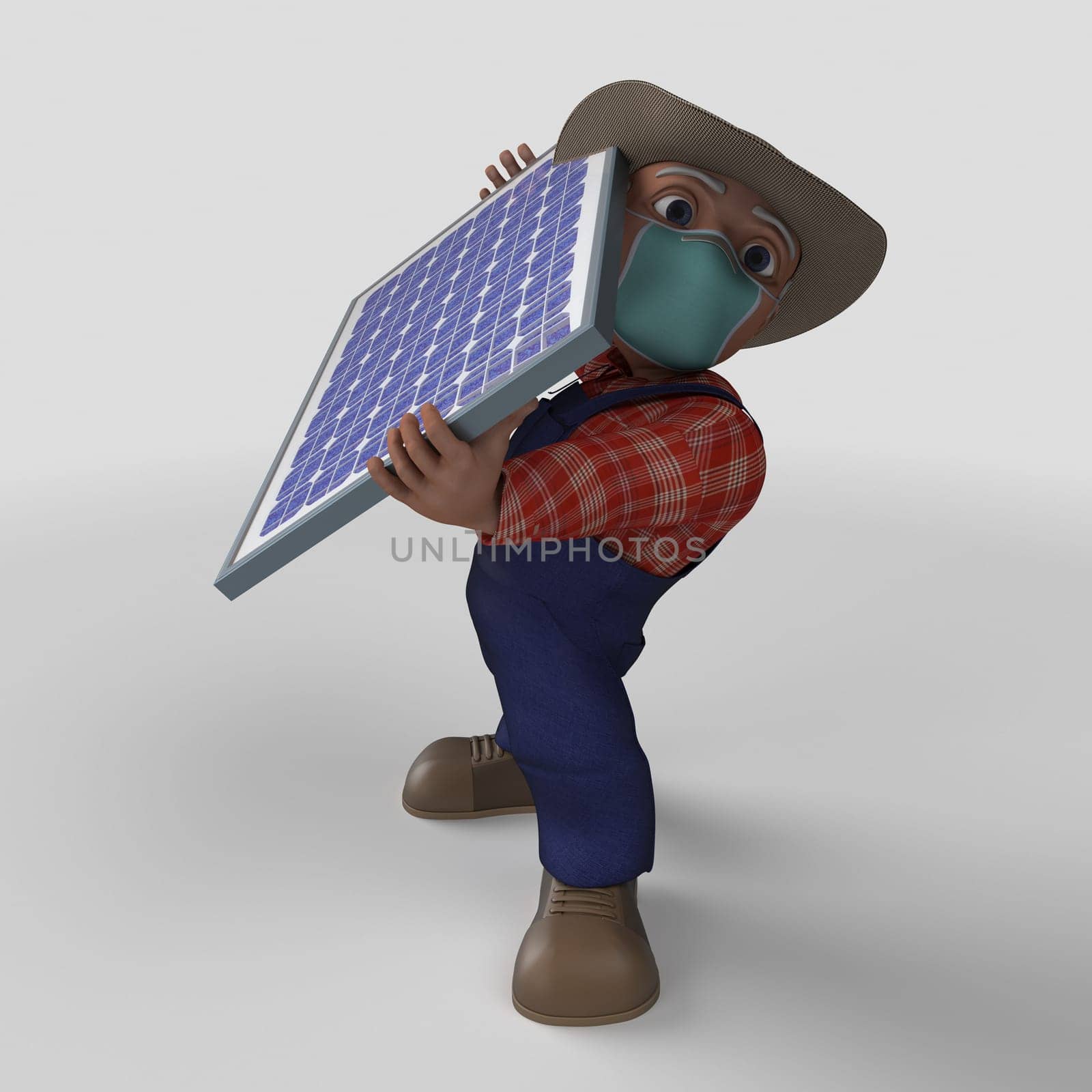 3D Render of Cartoon Farmer Character