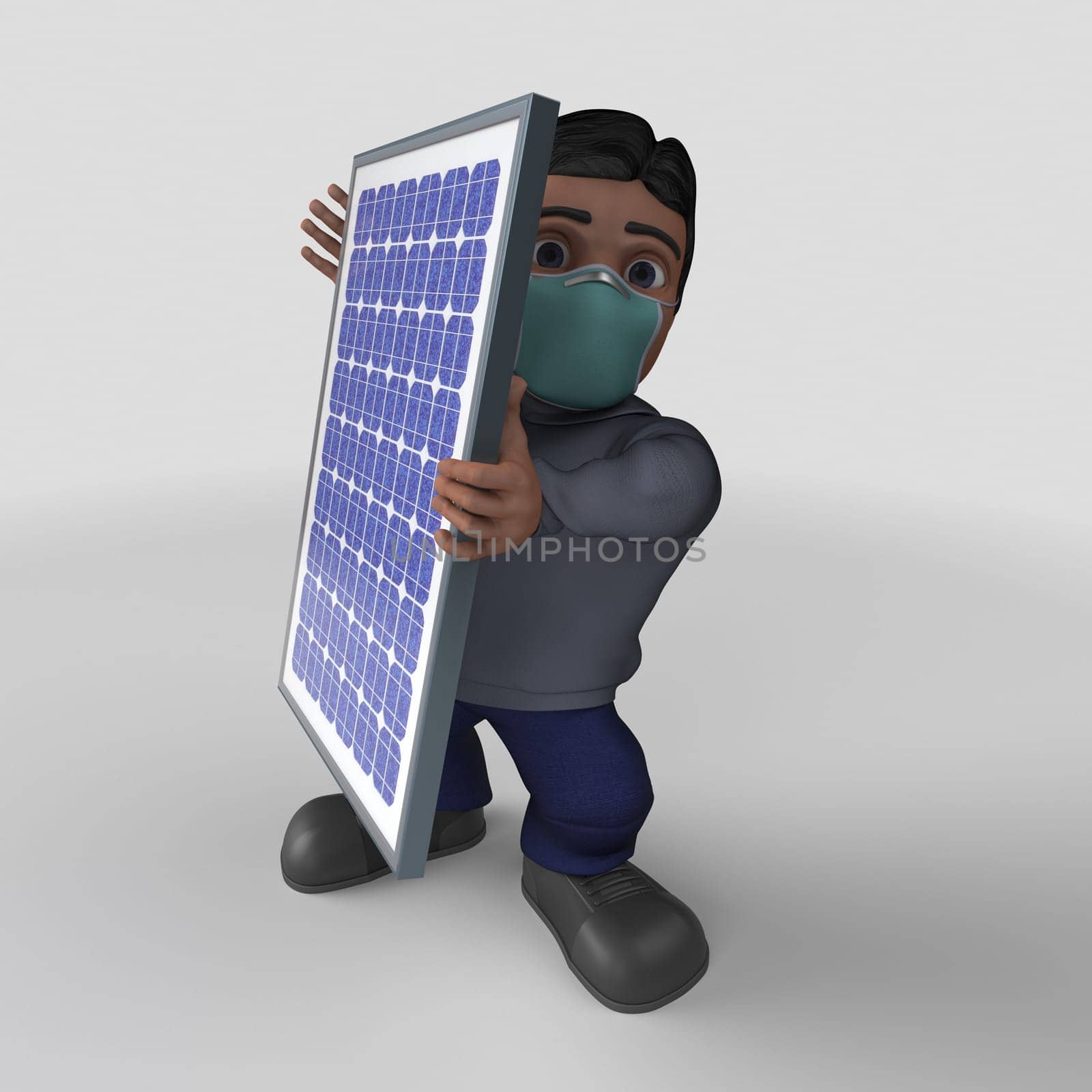 3D Render of Cartoon Casual Character in face mask