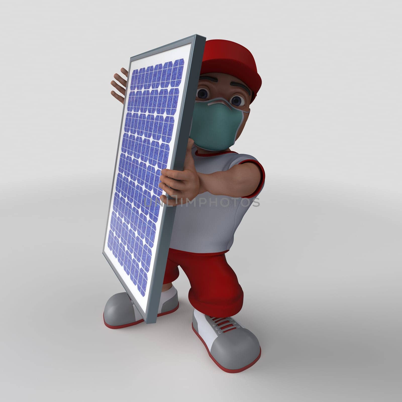 3D Render of Cartoon Sports Character in face mask