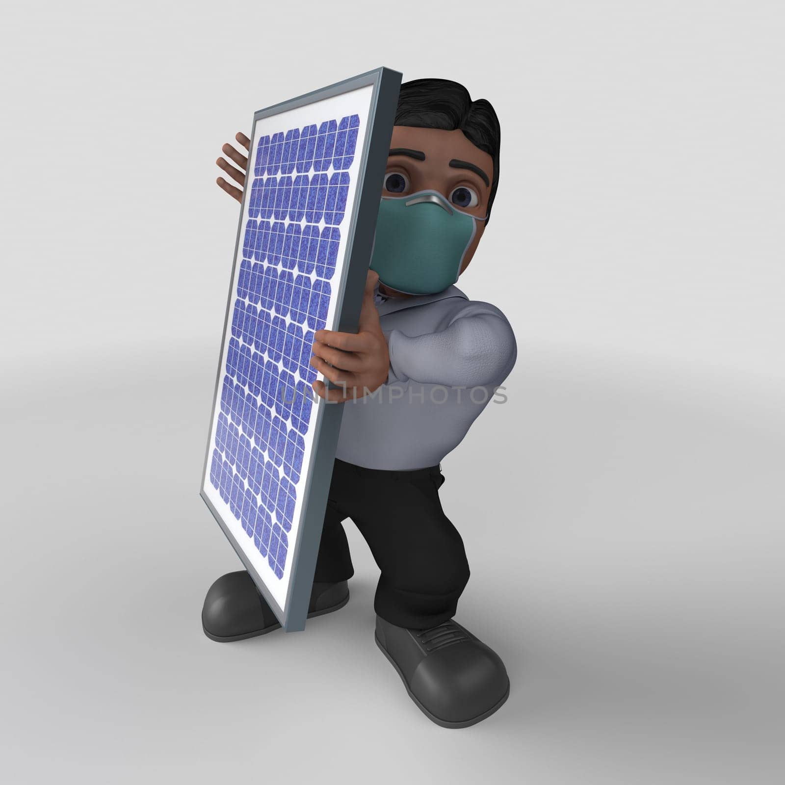 3D Render of Cartoon Business Character in face mask