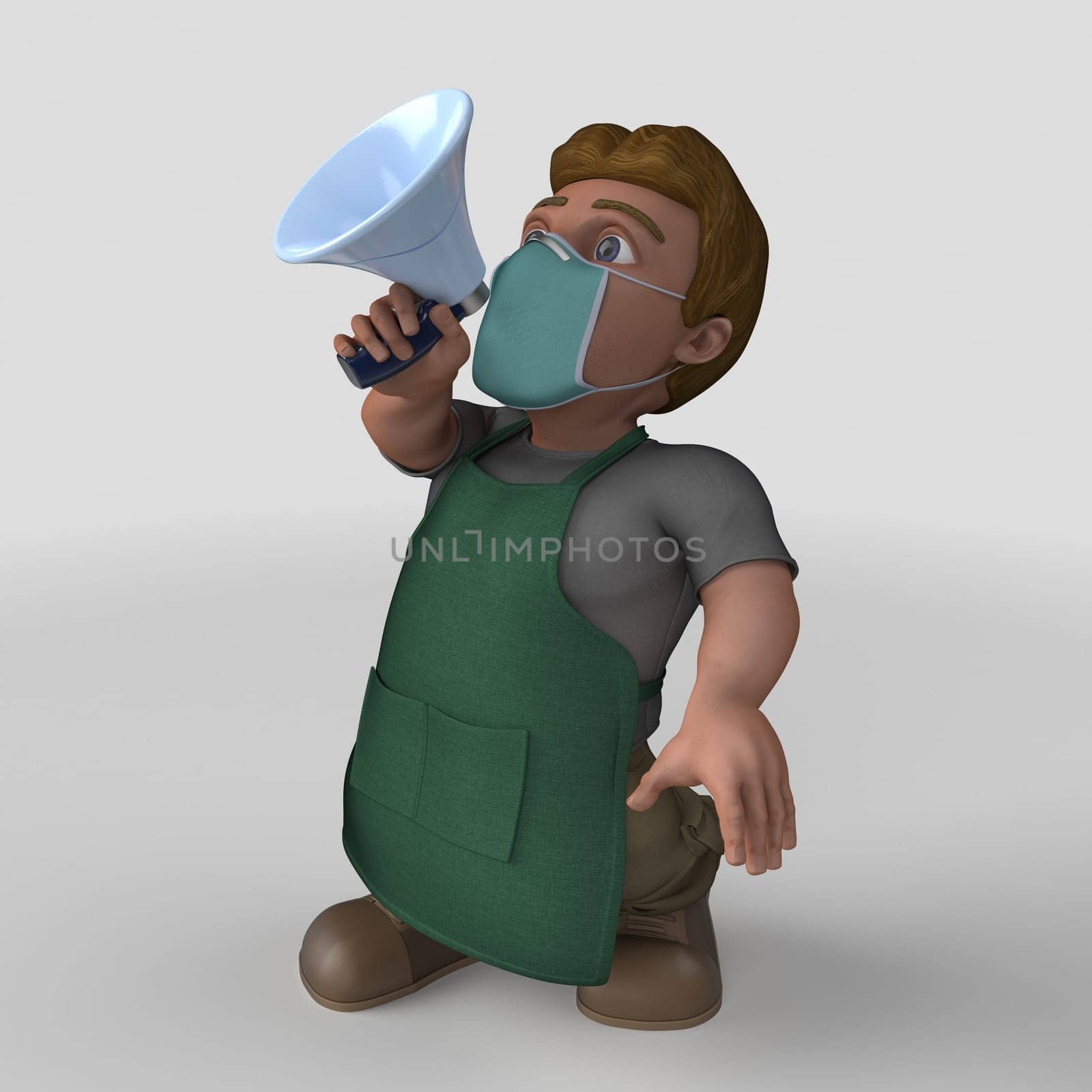 3D Render of Cartoon Shop Keeper Character