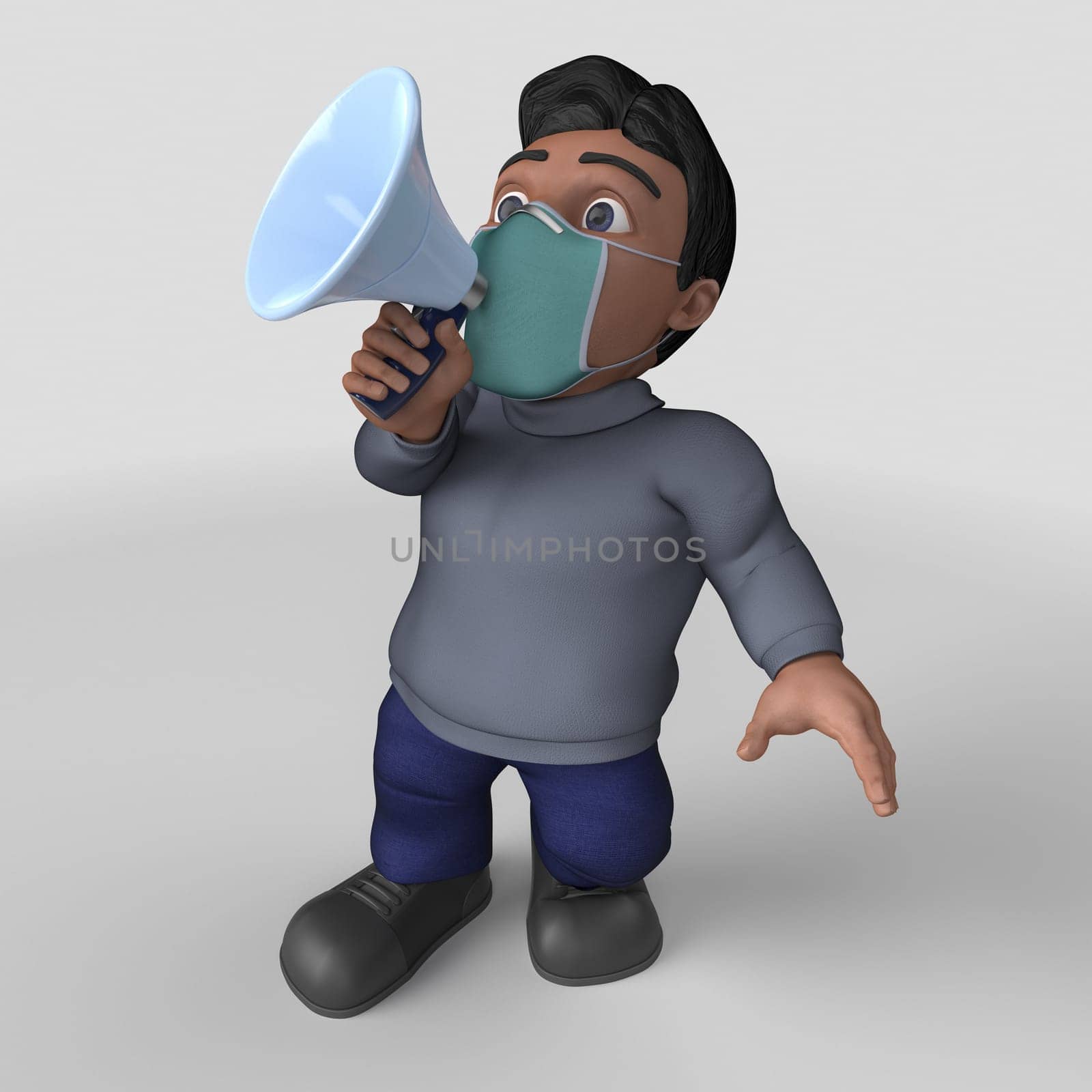 3D Render of Cartoon Casual Character in face mask
