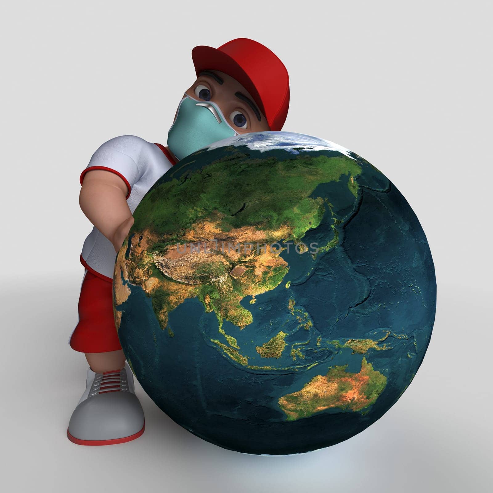 3D Render of Cartoon Sports Character in face mask