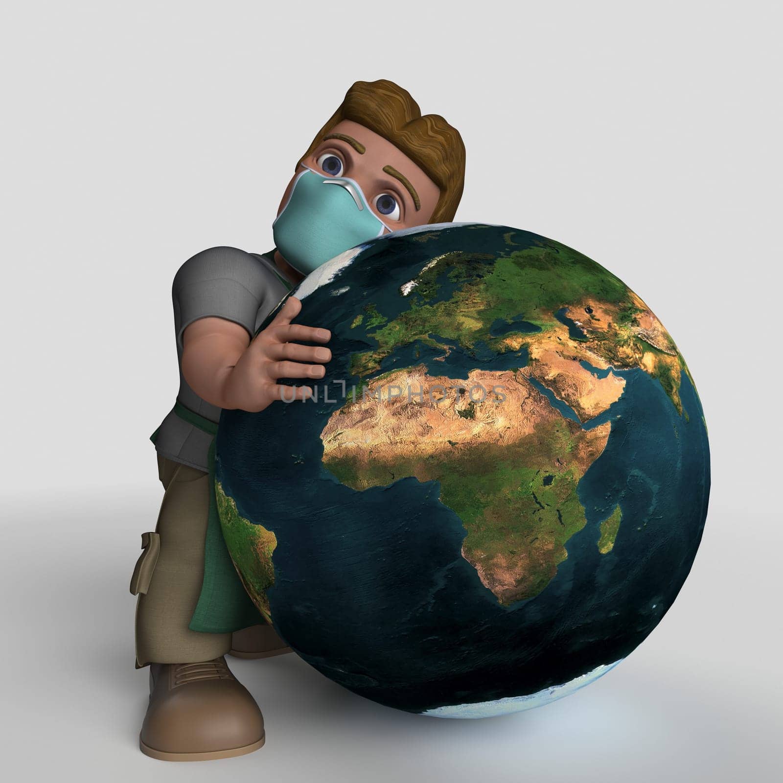 3D Render of Cartoon Shop Keeper Character