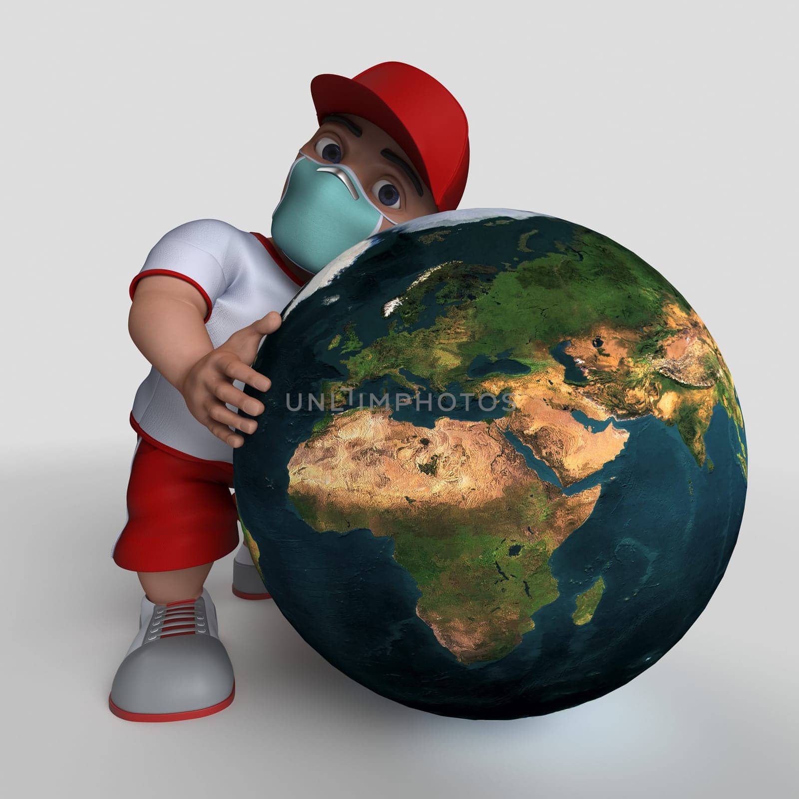 3D Render of Cartoon Sports Character in face mask