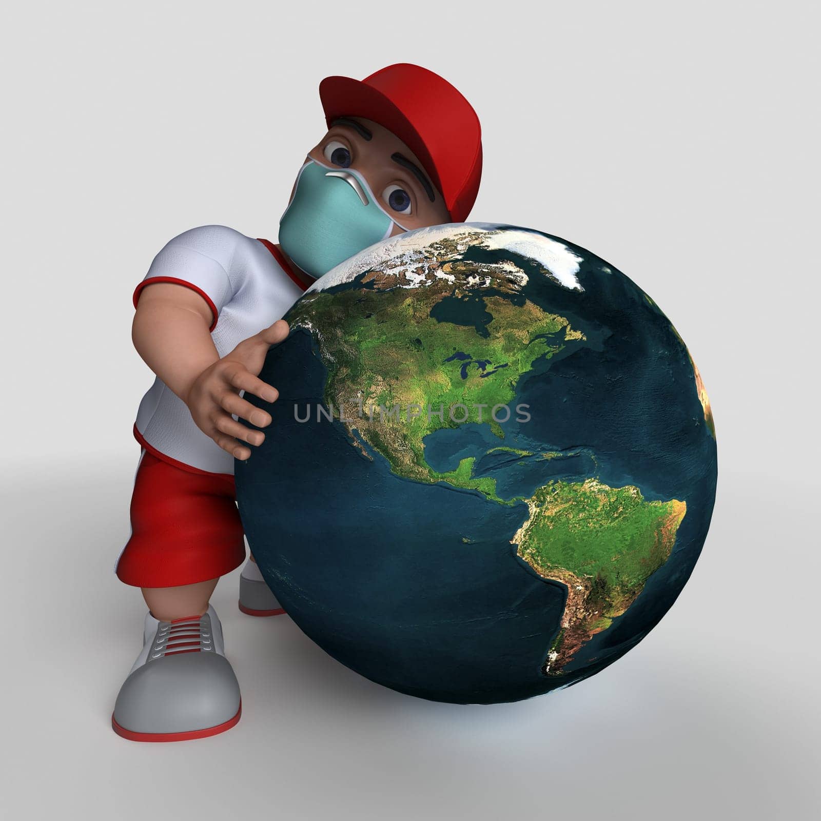 3D Render of Cartoon Sports Character in face mask
