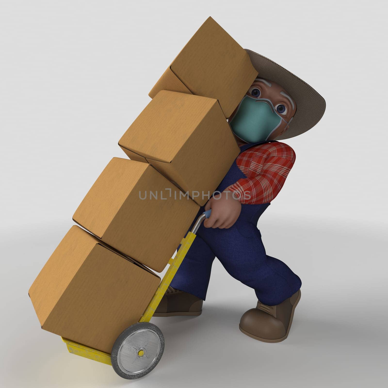 3D Render of Cartoon Farmer Character