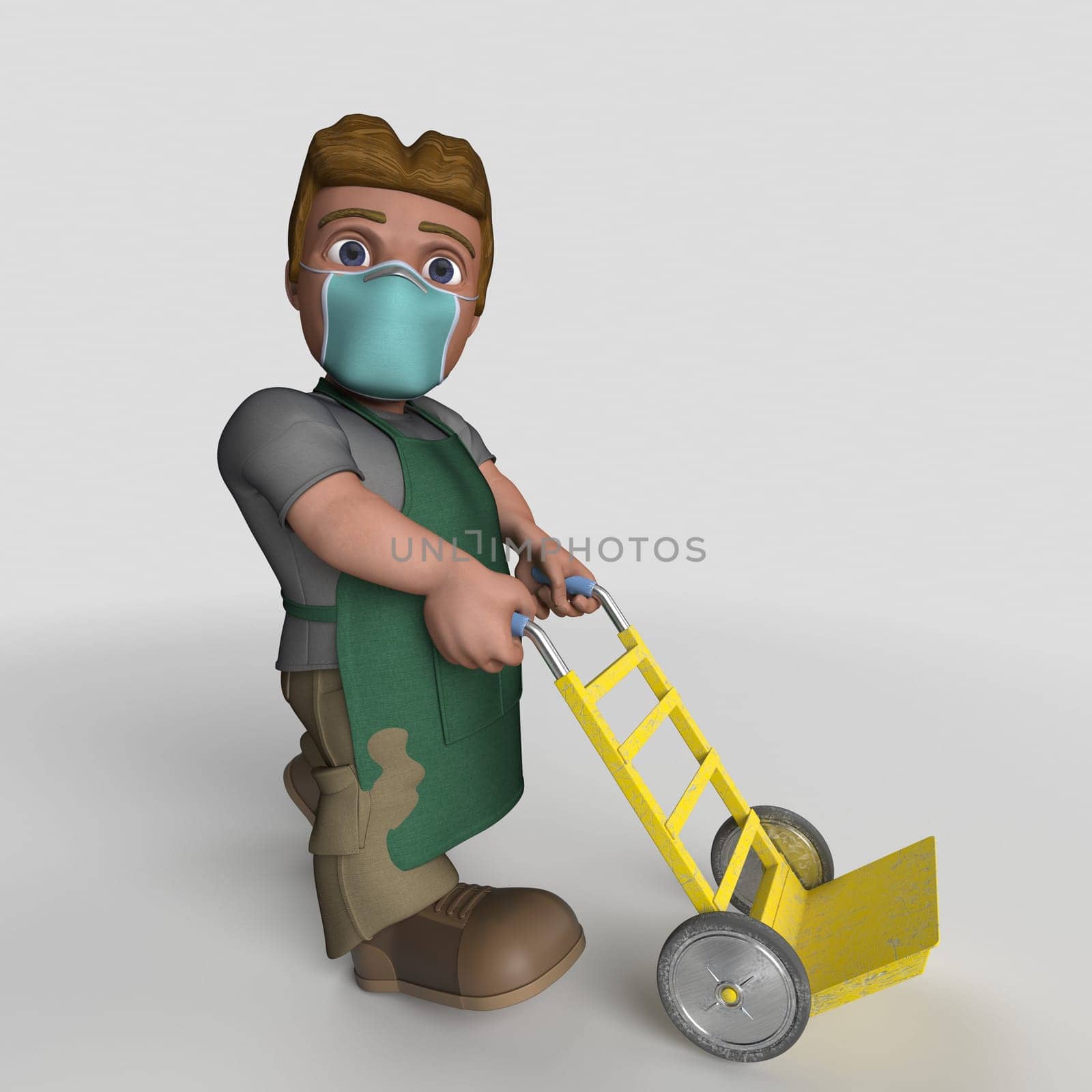 3D Render of Cartoon Shop Keeper Character