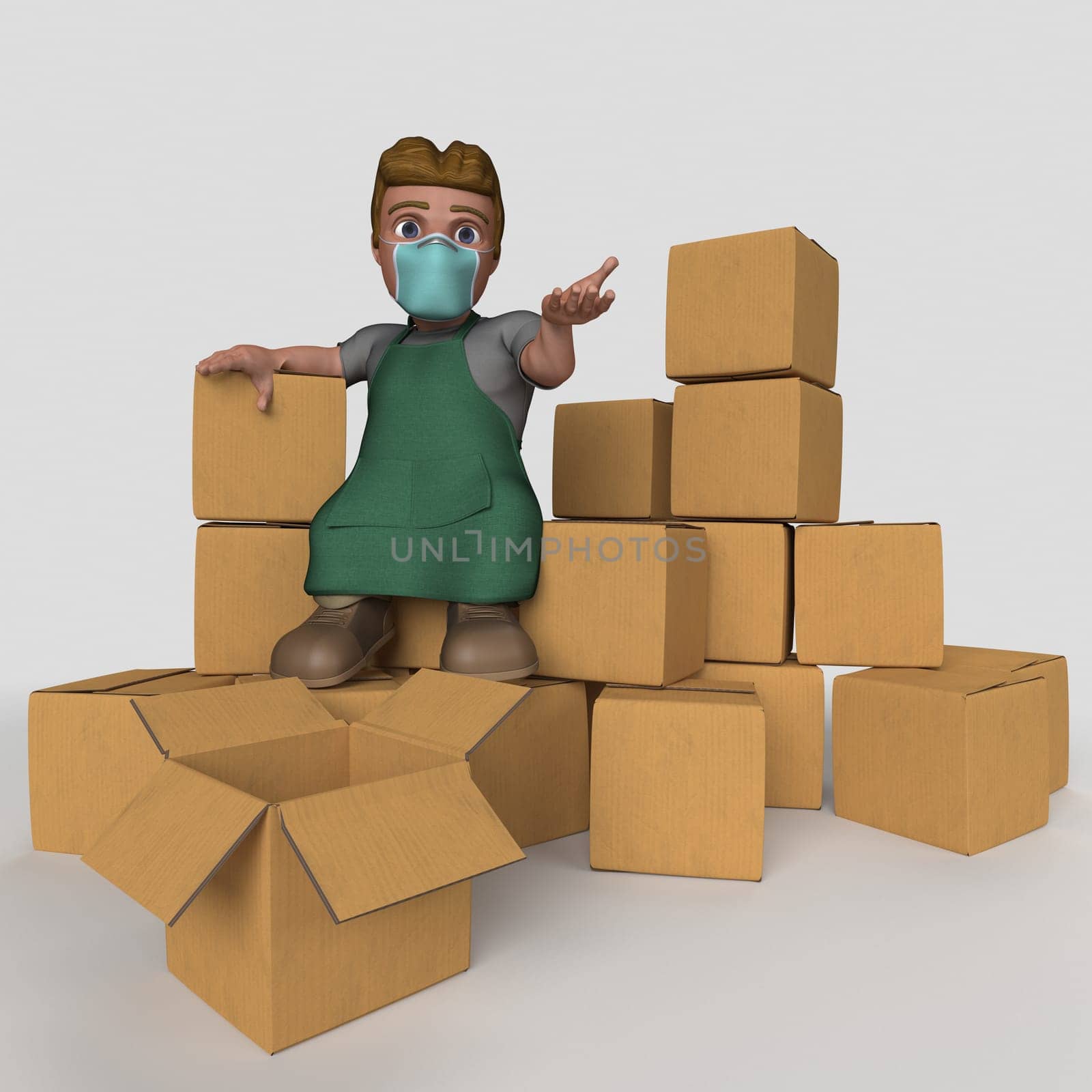 3D Render of Cartoon Shop Keeper Character