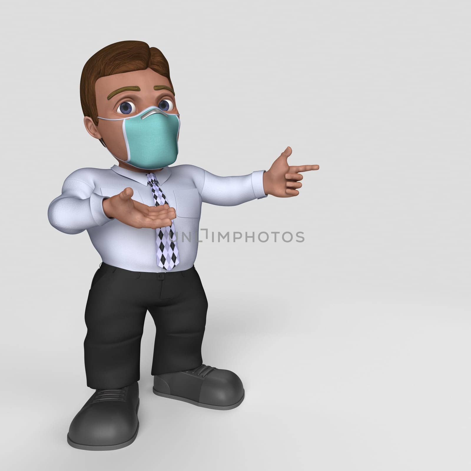 3D Render of Cartoon Business Character in face mask