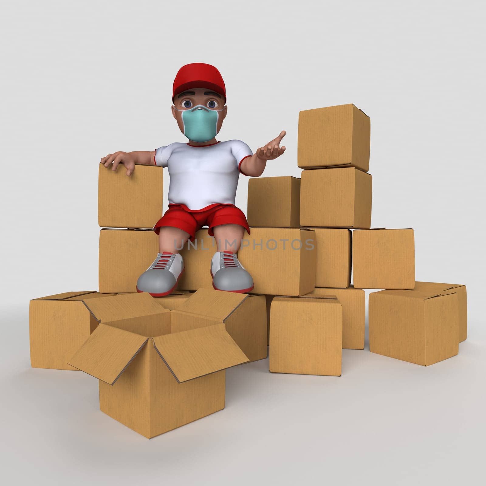3D Render of Cartoon Sports Character in face mask