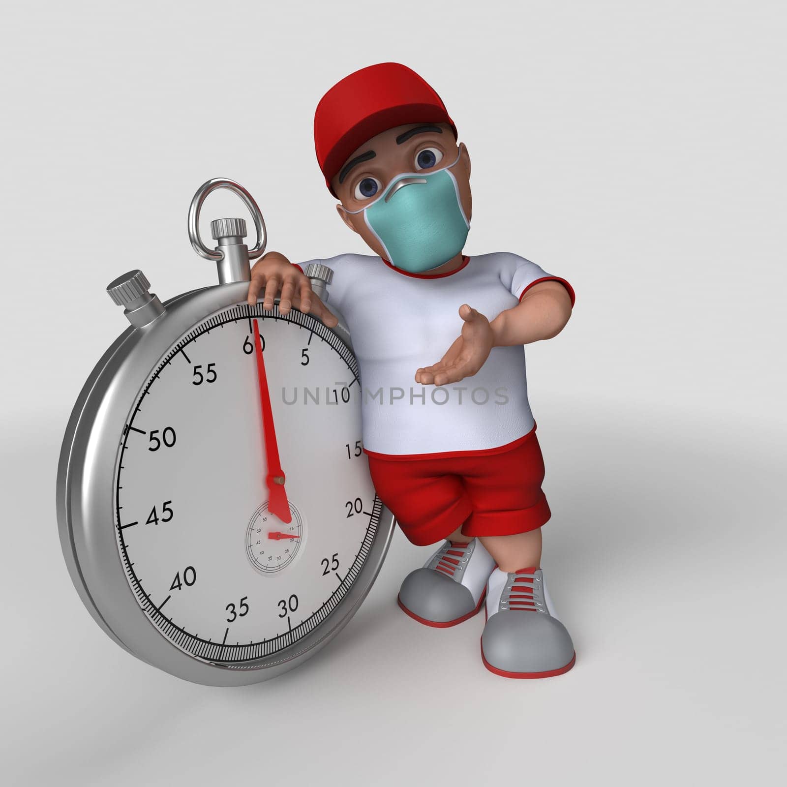 3D Render of Cartoon Sports Character in face mask