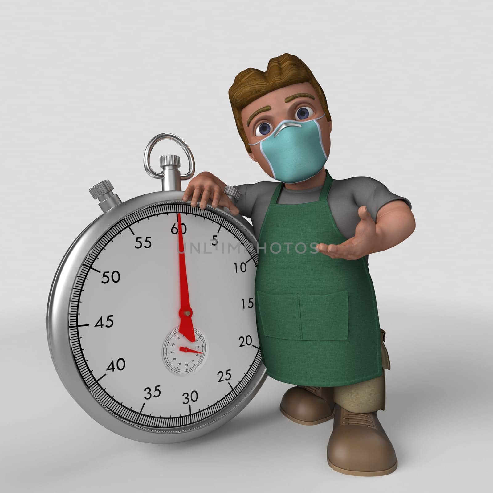 3D Render of Cartoon Shop Keeper Character