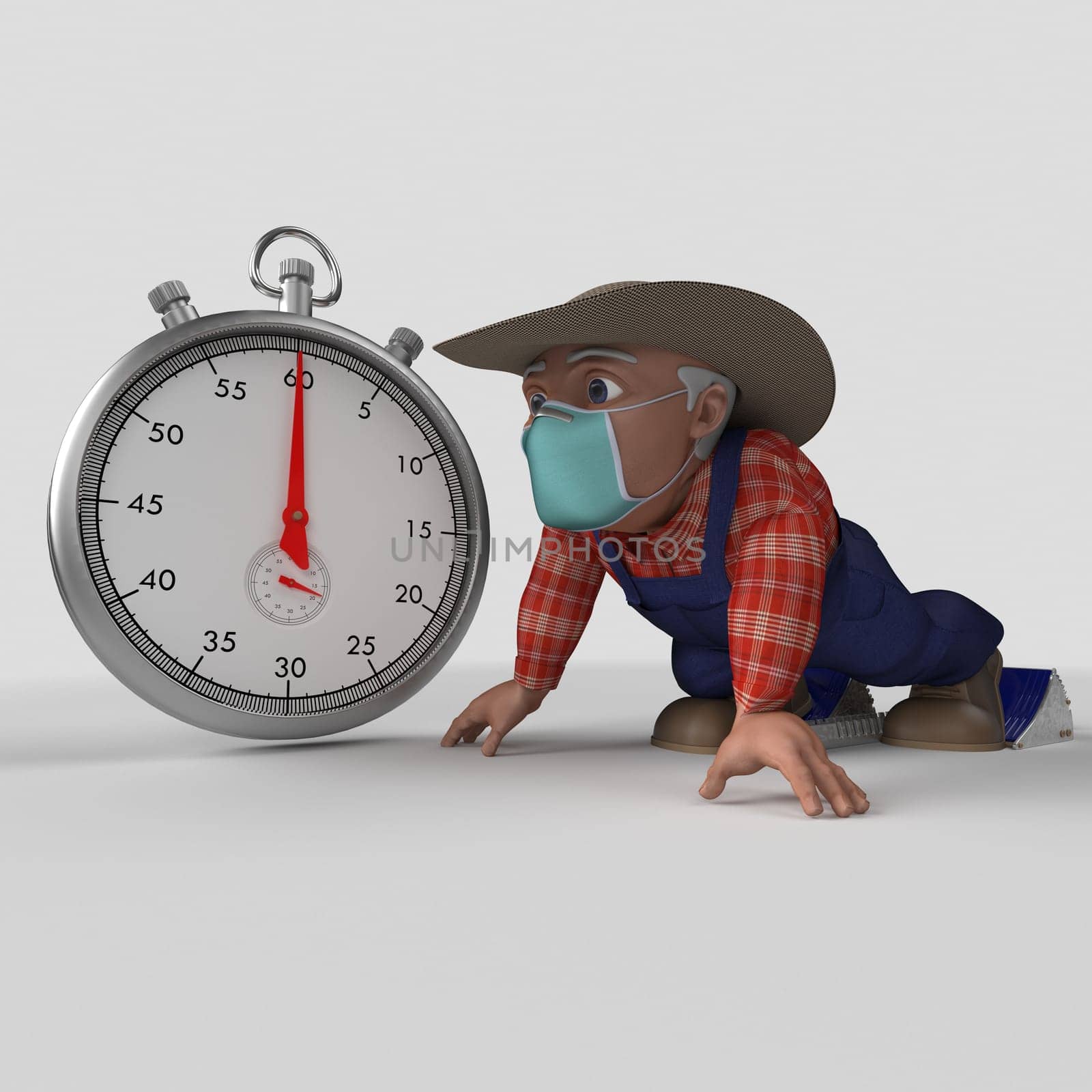3D Render of Cartoon Farmer Character