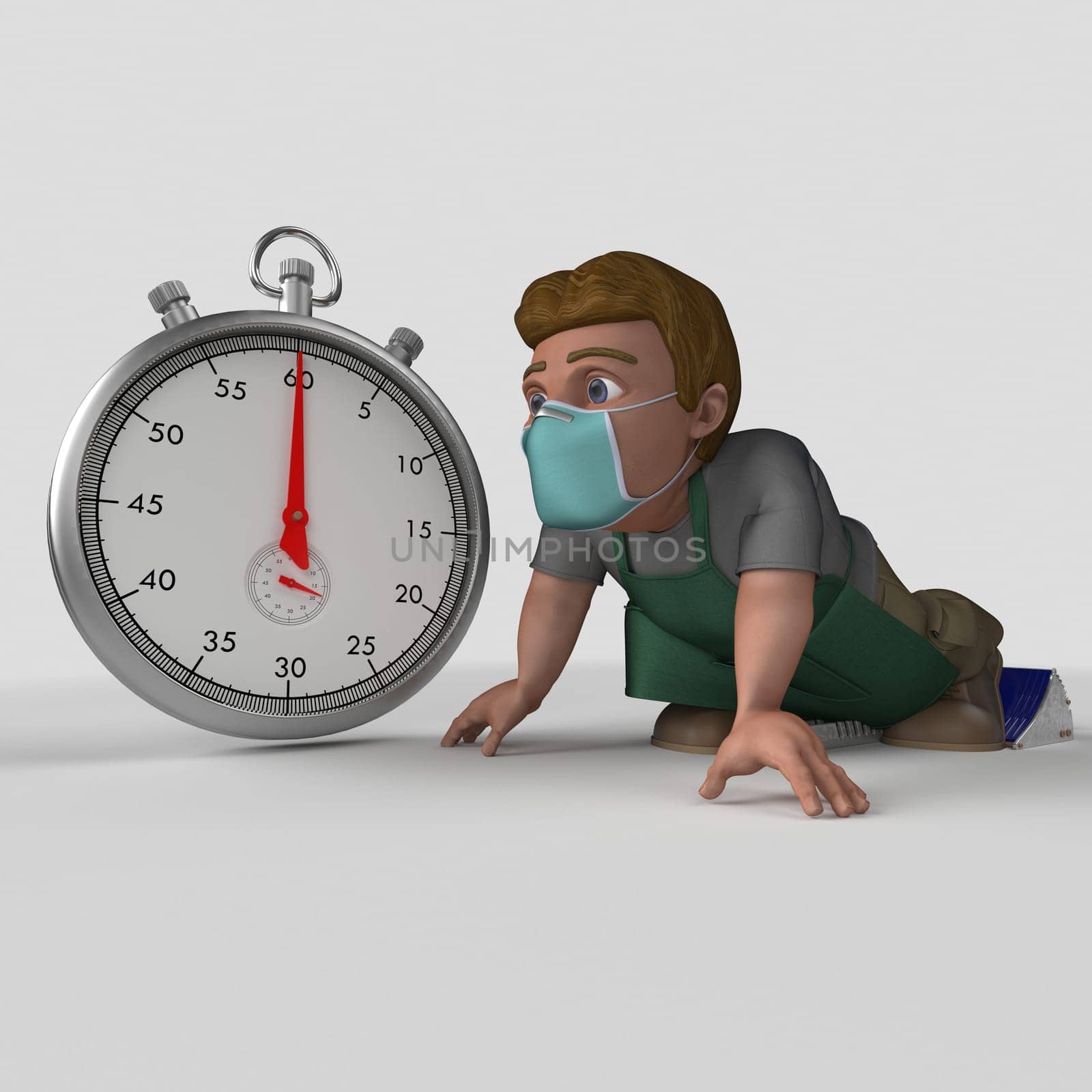 3D Render of Cartoon Shop Keeper Character