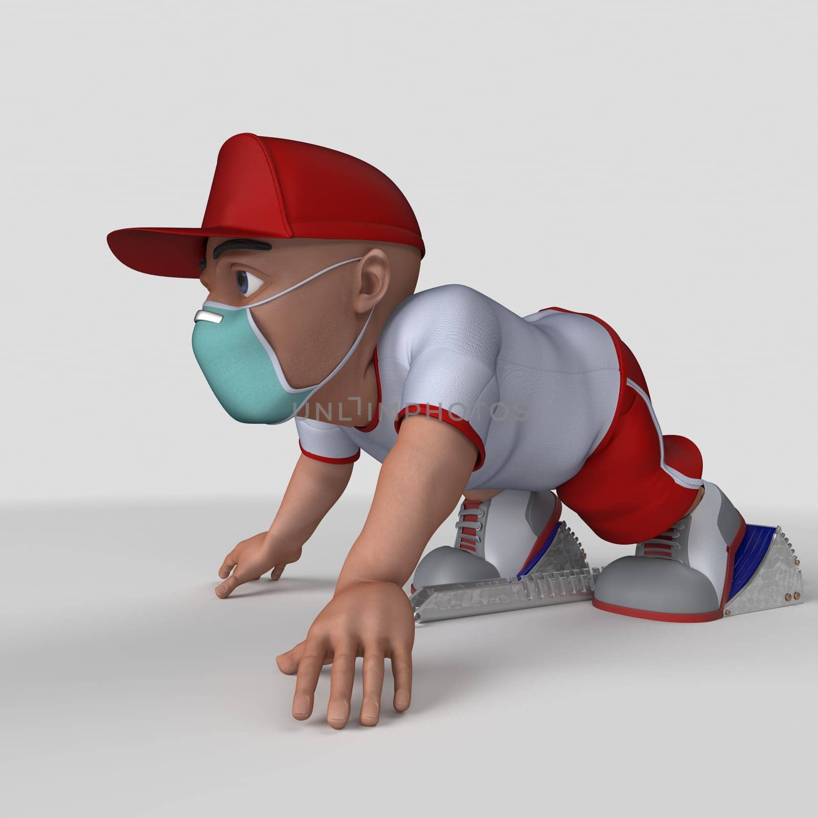 3D Render of Cartoon Sports Character in face mask