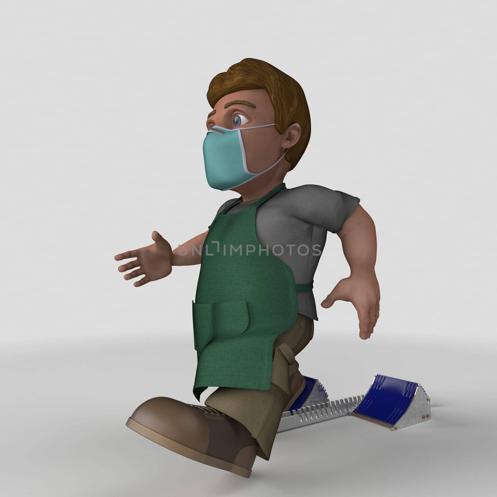 3D Render of Cartoon Shop Keeper Character