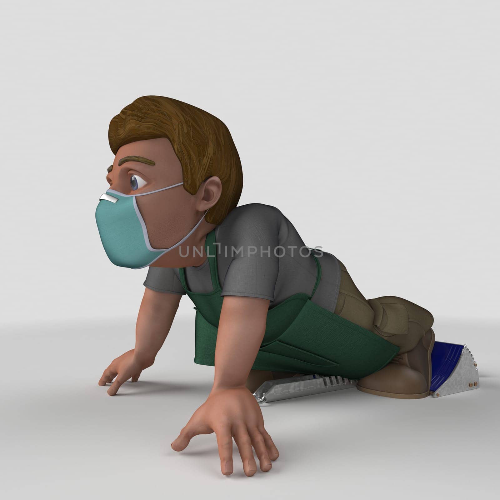 3D Render of Cartoon Shop Keeper Character