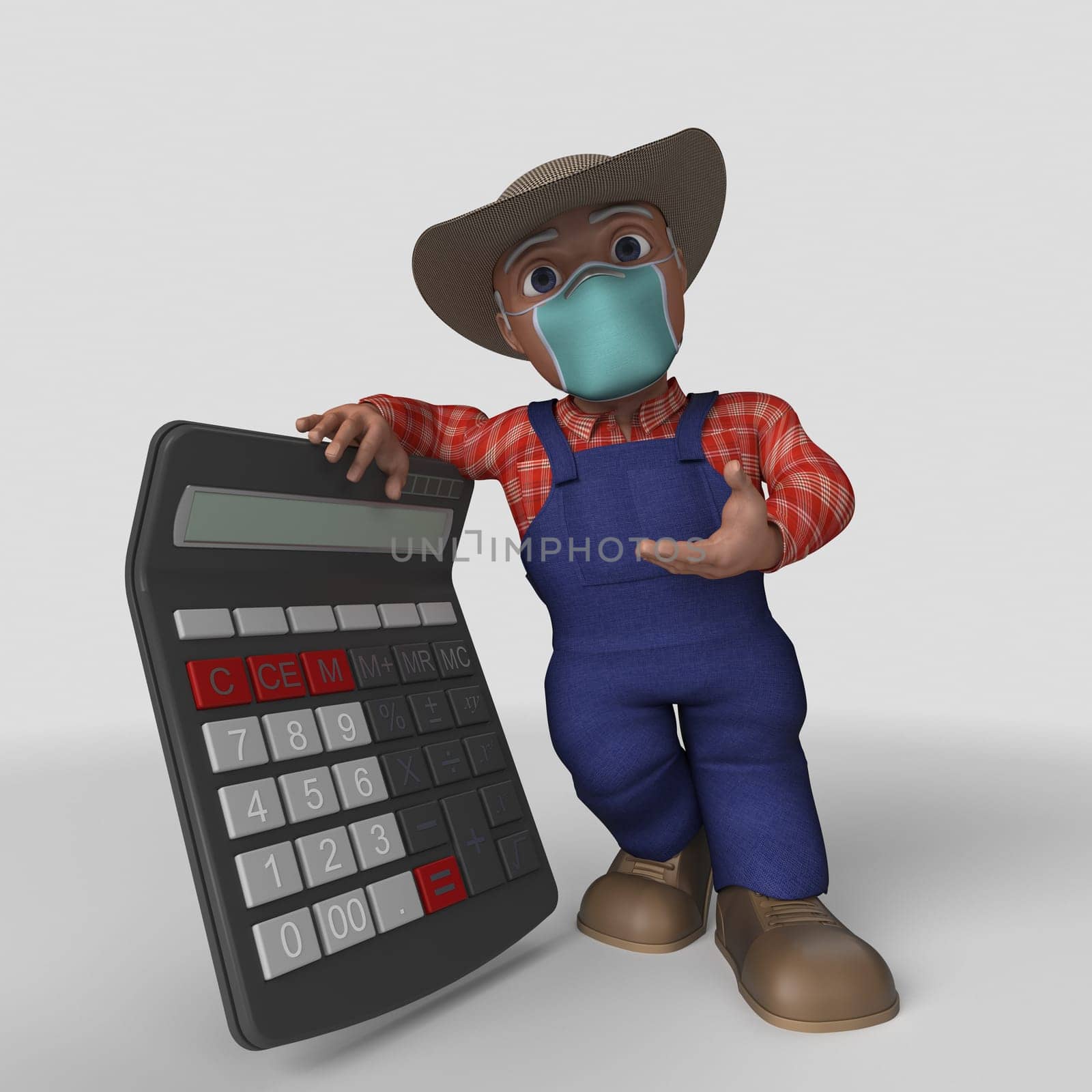 3D Render of Cartoon Farmer Character